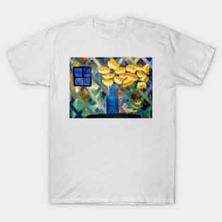 Abstract vintage style lillys in metallic turquoise vase T-Shirt